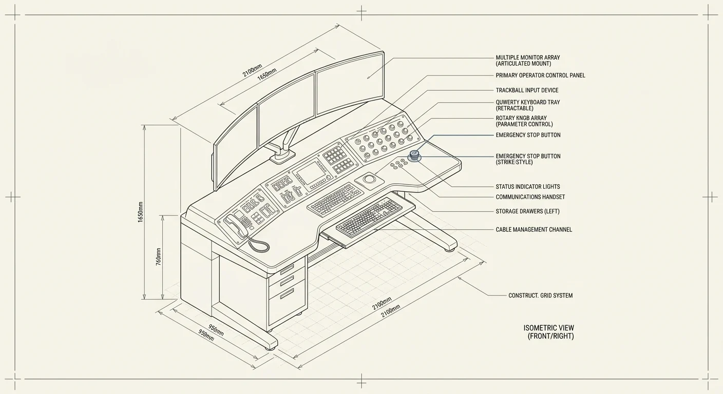 Isometric blueprint of an operator control surface